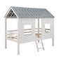 Playhouse with Windows and Roof White Twin Size Low Loft Bed